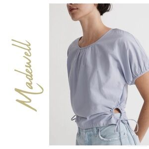 Madewell Periwinkle Poplin Puff Sleeve Cinched Cutout Crop Top M EUC